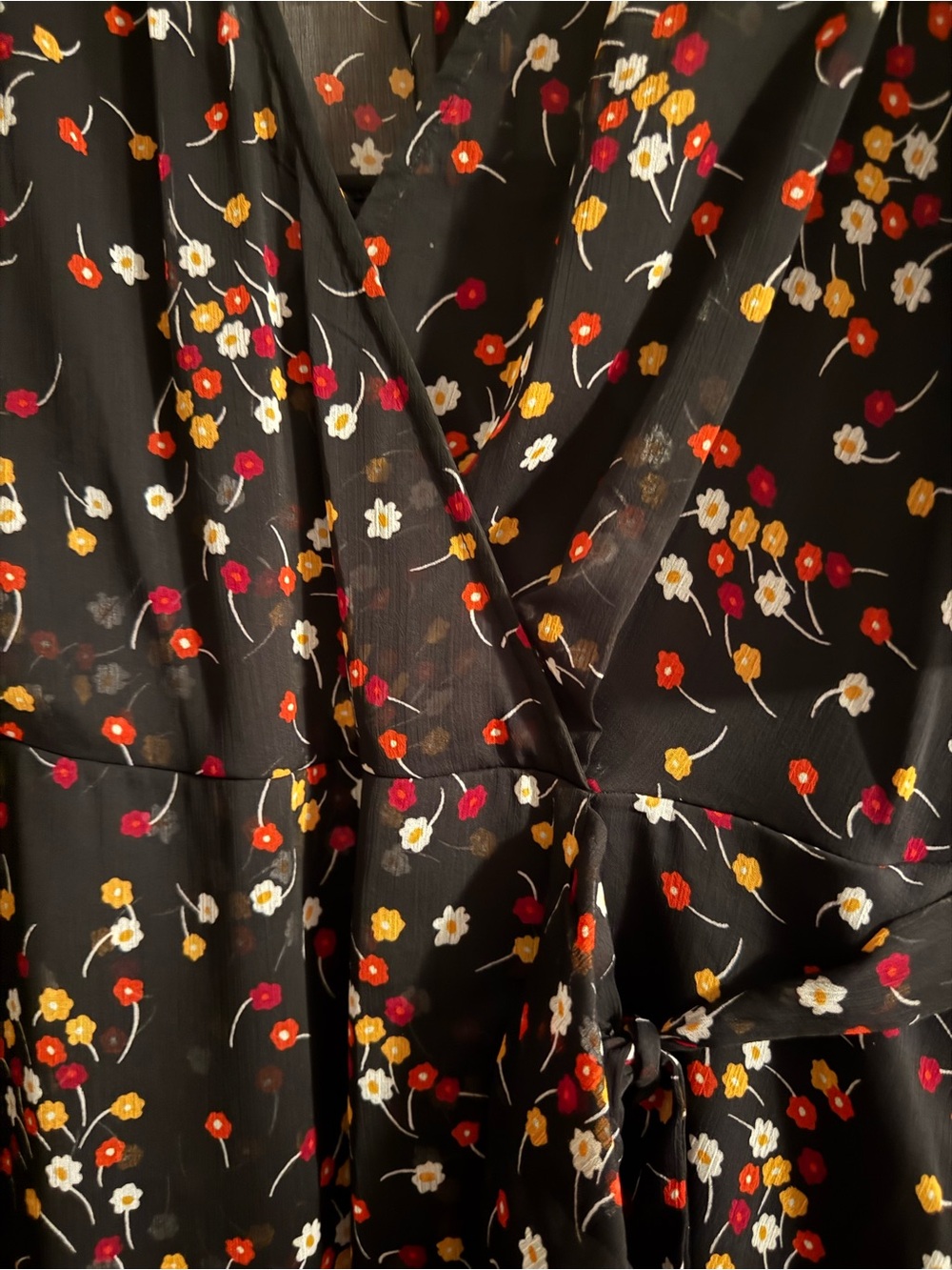 Calvin Klein Black A-Line Dress with Red, Orange and White Floral Print